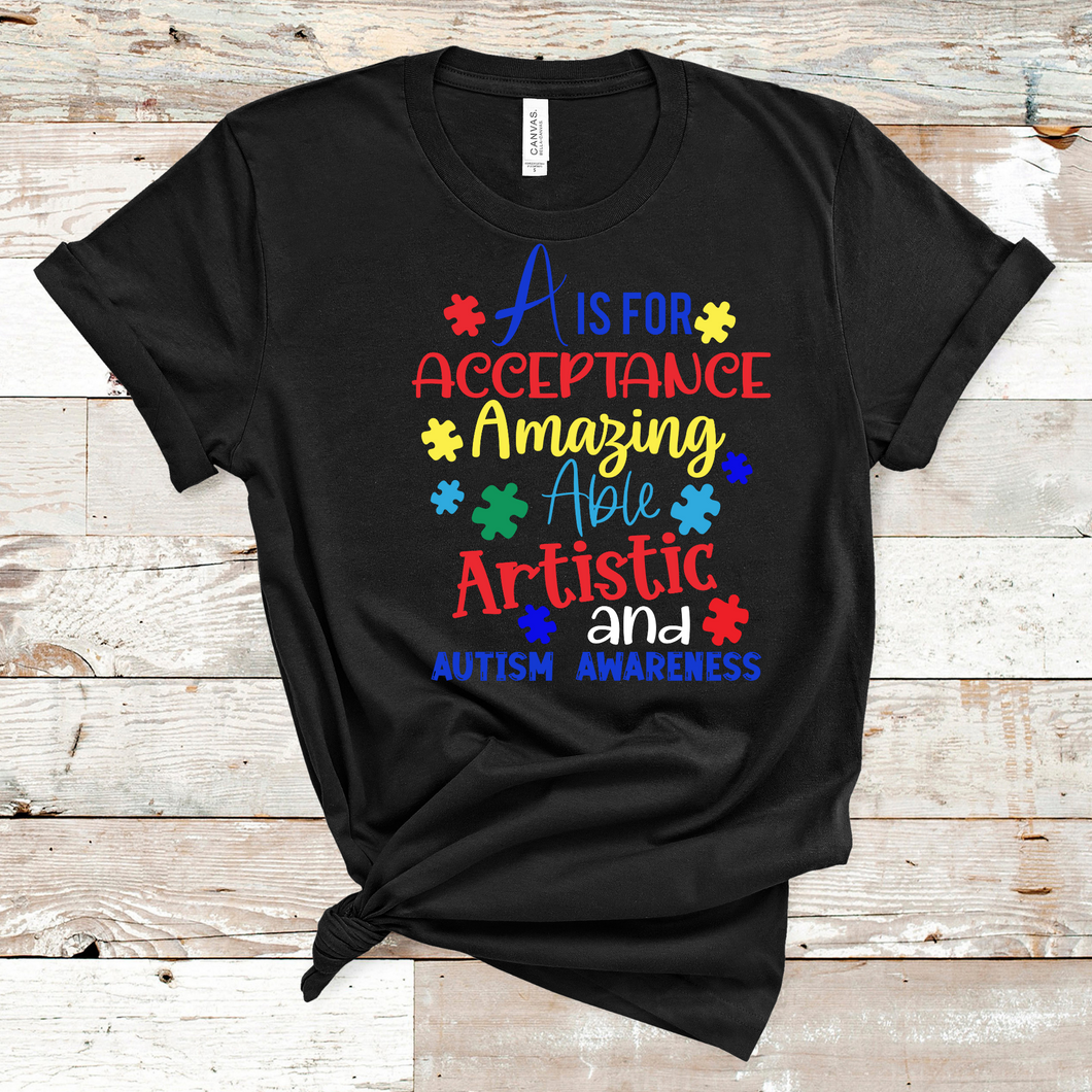 A is For Autism Awareness Short Sleeve T-Shirt